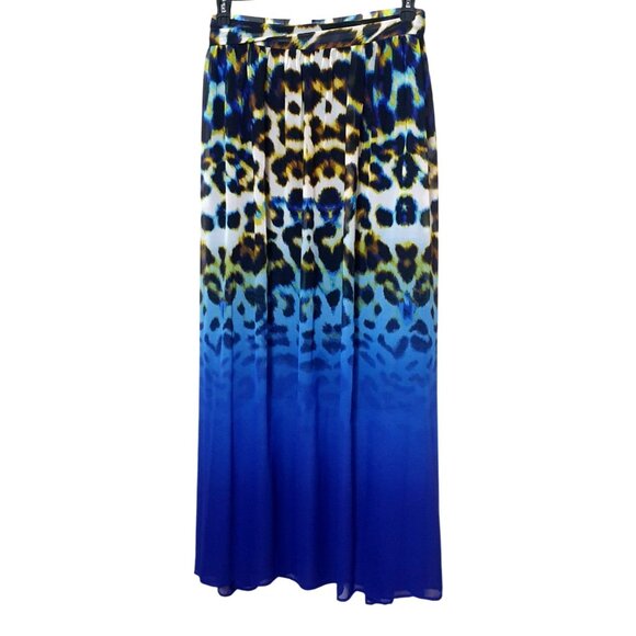 Worthington Womens 3X Maxi Skirt Leopard Print Blue & Yellow Chic Resort Preppy - Picture 2 of 6